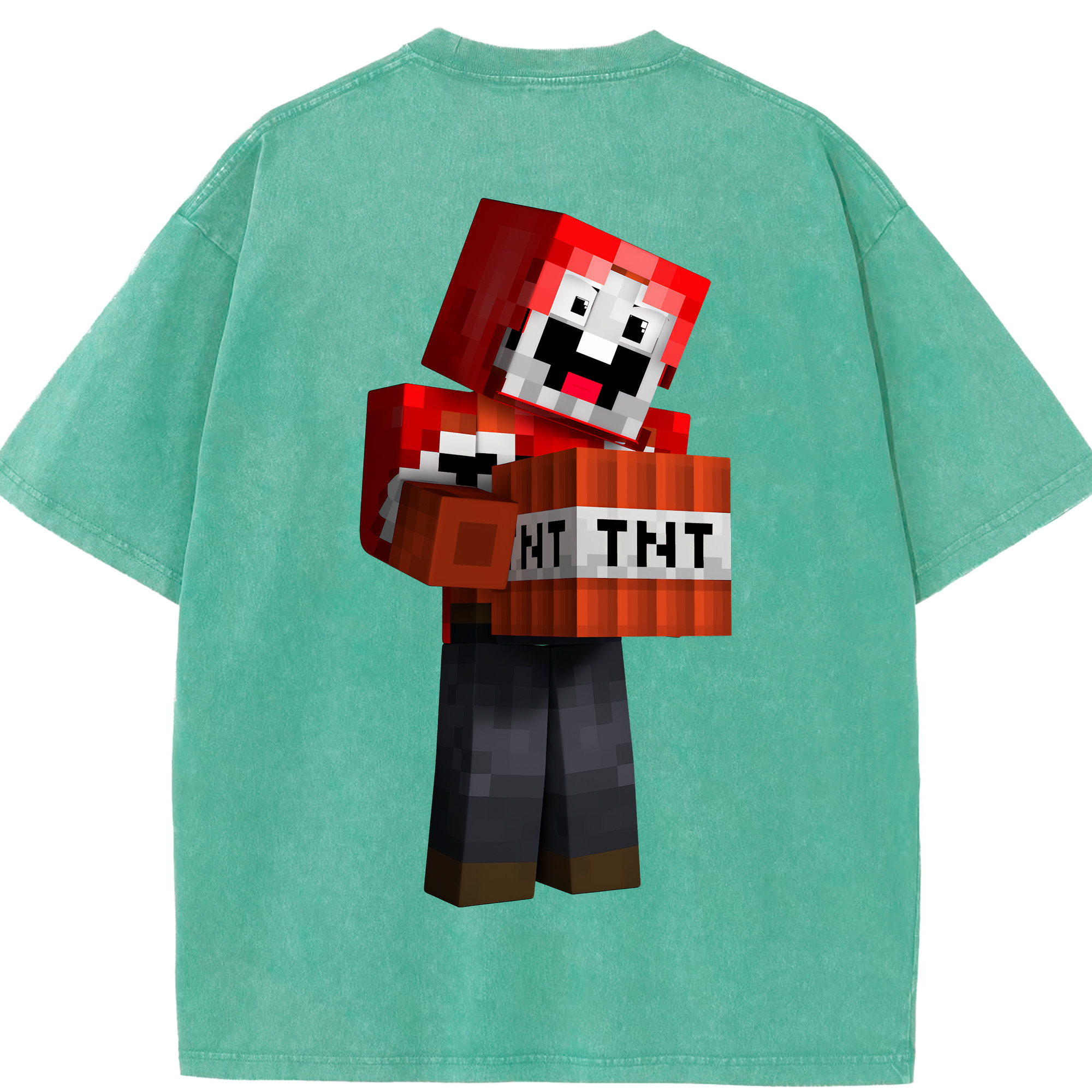 （画像用） マインクラフト ブロックの世界 Minecraft MC Block world 綿100% ヴィンテージ風 半袖Tシャツ（背面プリント）